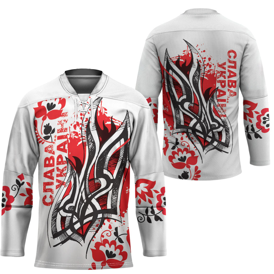 Ukrainian Heritage Tryzub Floral Hockey Jersey Ykpaiha Folk Art