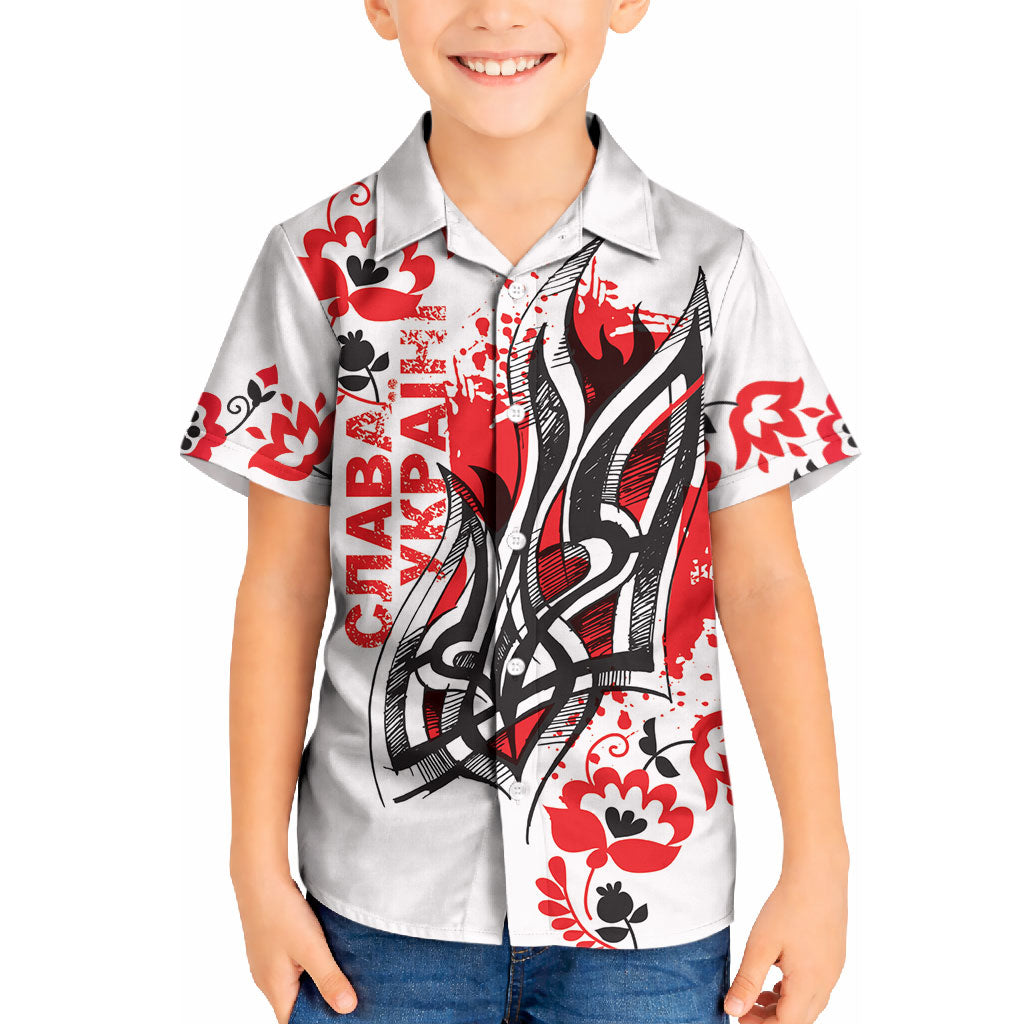Ukrainian Heritage Tryzub Floral Kid Hawaiian Shirt Ykpaiha Folk Art