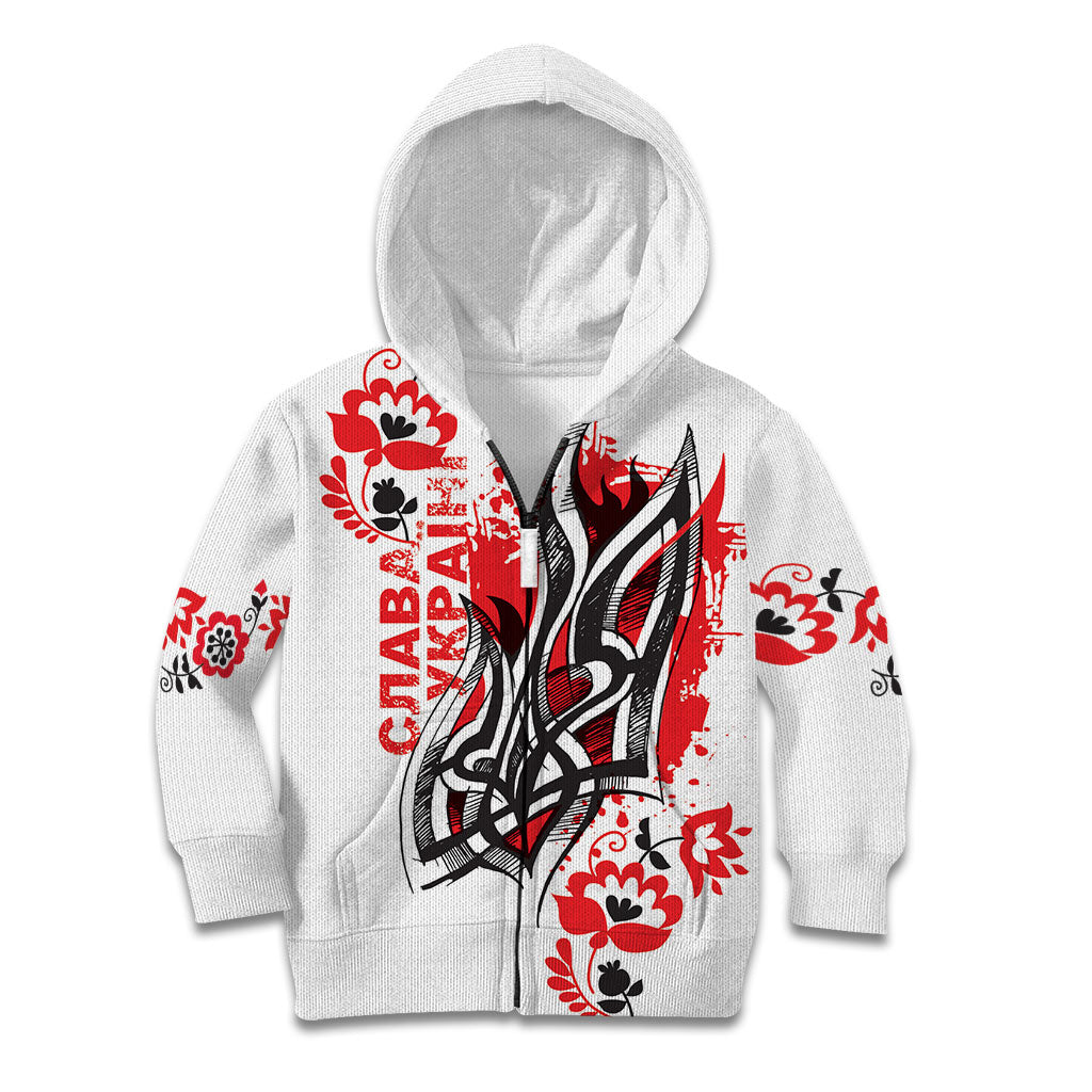 Ukrainian Heritage Tryzub Floral Kid Hoodie Ykpaiha Folk Art