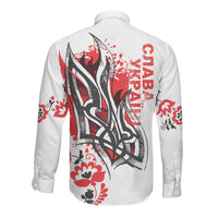 Ukrainian Heritage Tryzub Floral Long Sleeve Button Shirt Ykpaiha Folk Art