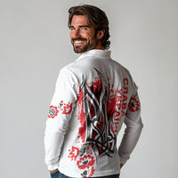 Ukrainian Heritage Tryzub Floral Long Sleeve Polo Shirt Ykpaiha Folk Art