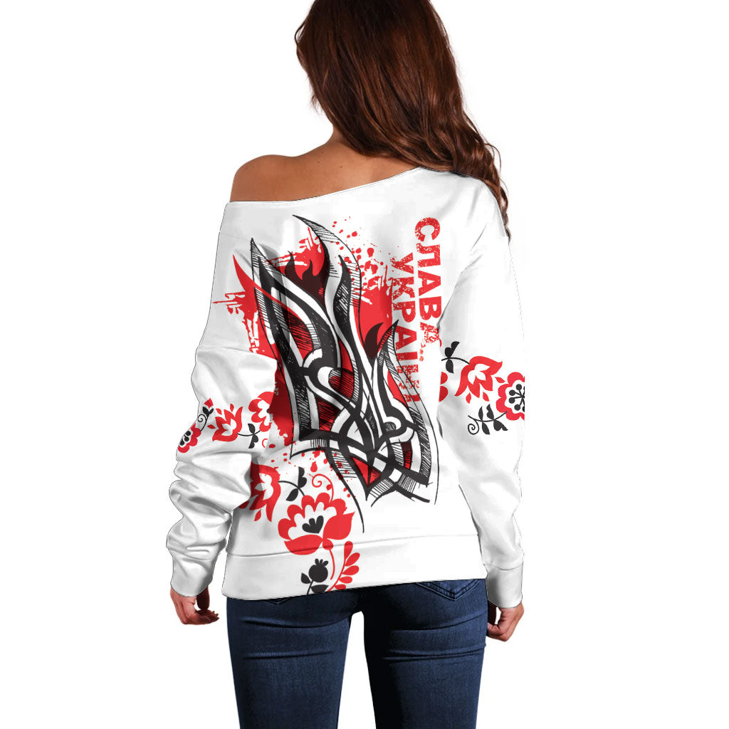 Ukrainian Heritage Tryzub Floral Off Shoulder Sweater Ykpaiha Folk Art