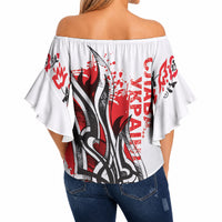 Ukrainian Heritage Tryzub Floral Off Shoulder Wrap Waist Top Ykpaiha Folk Art