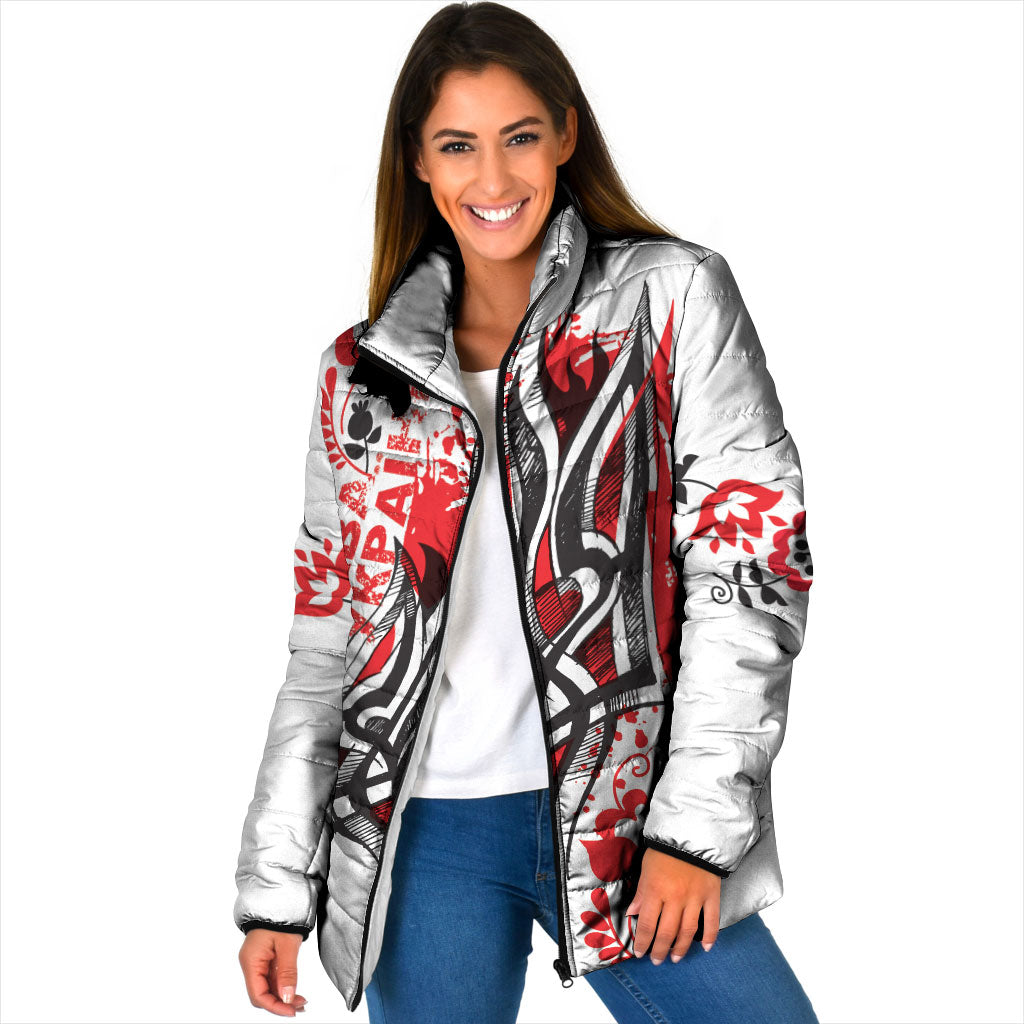 Ukrainian Heritage Tryzub Floral Padded Jacket Ykpaiha Folk Art