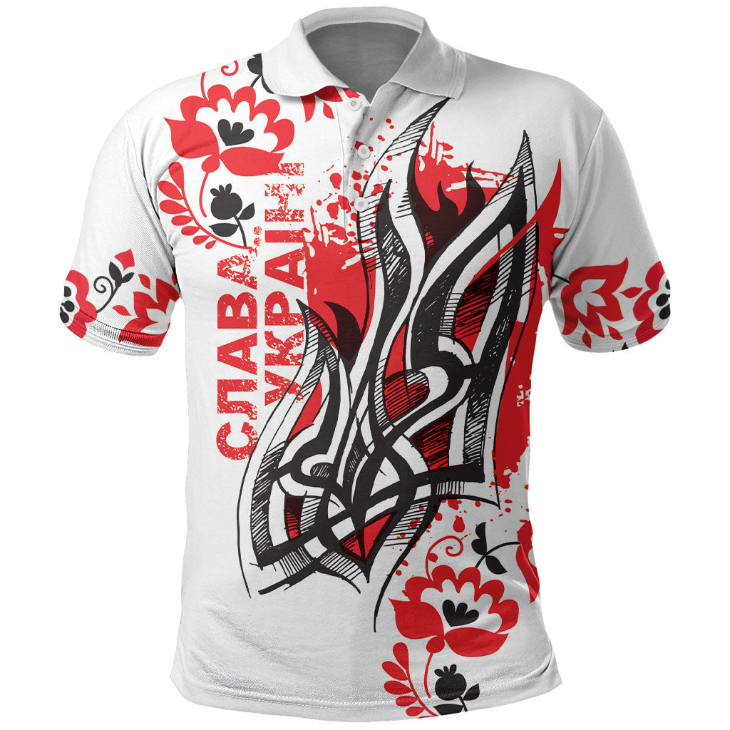 Ukrainian Heritage Tryzub Floral Polo Shirt Ykpaiha Folk Art