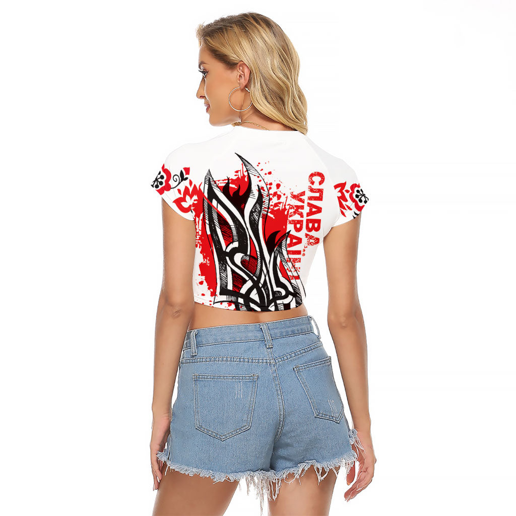 Ukrainian Heritage Tryzub Floral Raglan Cropped T Shirt Ykpaiha Folk Art