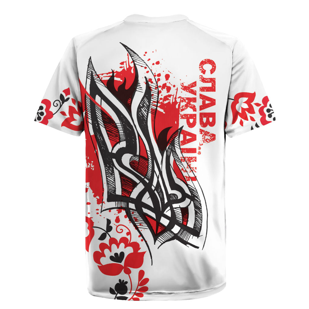 Ukrainian Heritage Tryzub Floral Rugby Jersey Ykpaiha Folk Art