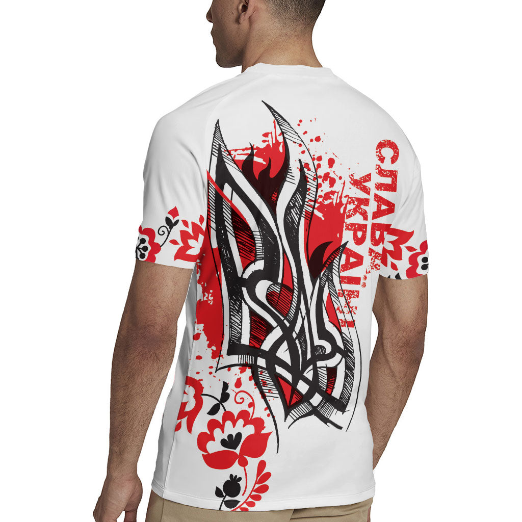 Ukrainian Heritage Tryzub Floral Rugby Jersey Ykpaiha Folk Art