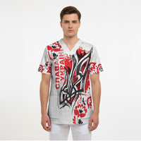 Ukrainian Heritage Tryzub Floral Scrub Top Ykpaiha Folk Art