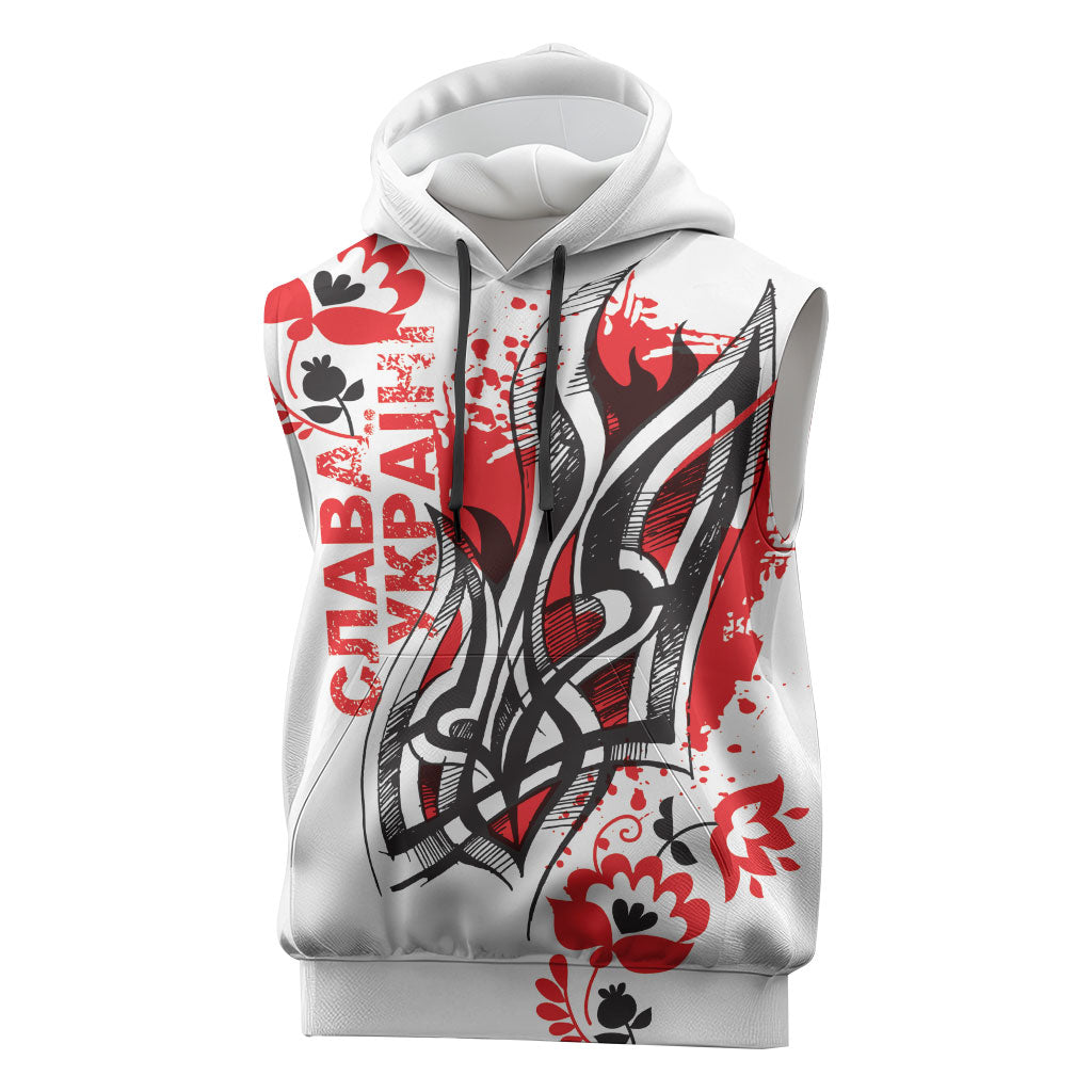 Ukrainian Heritage Tryzub Floral Sleeveless Hoodie Ykpaiha Folk Art