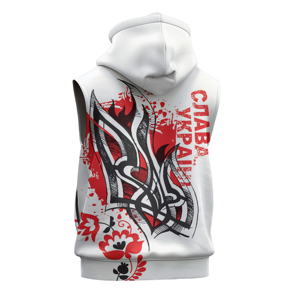 Ukrainian Heritage Tryzub Floral Sleeveless Hoodie Ykpaiha Folk Art