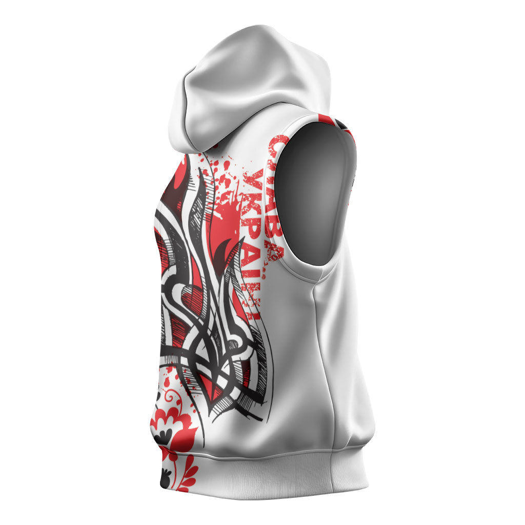 Ukrainian Heritage Tryzub Floral Sleeveless Hoodie Ykpaiha Folk Art