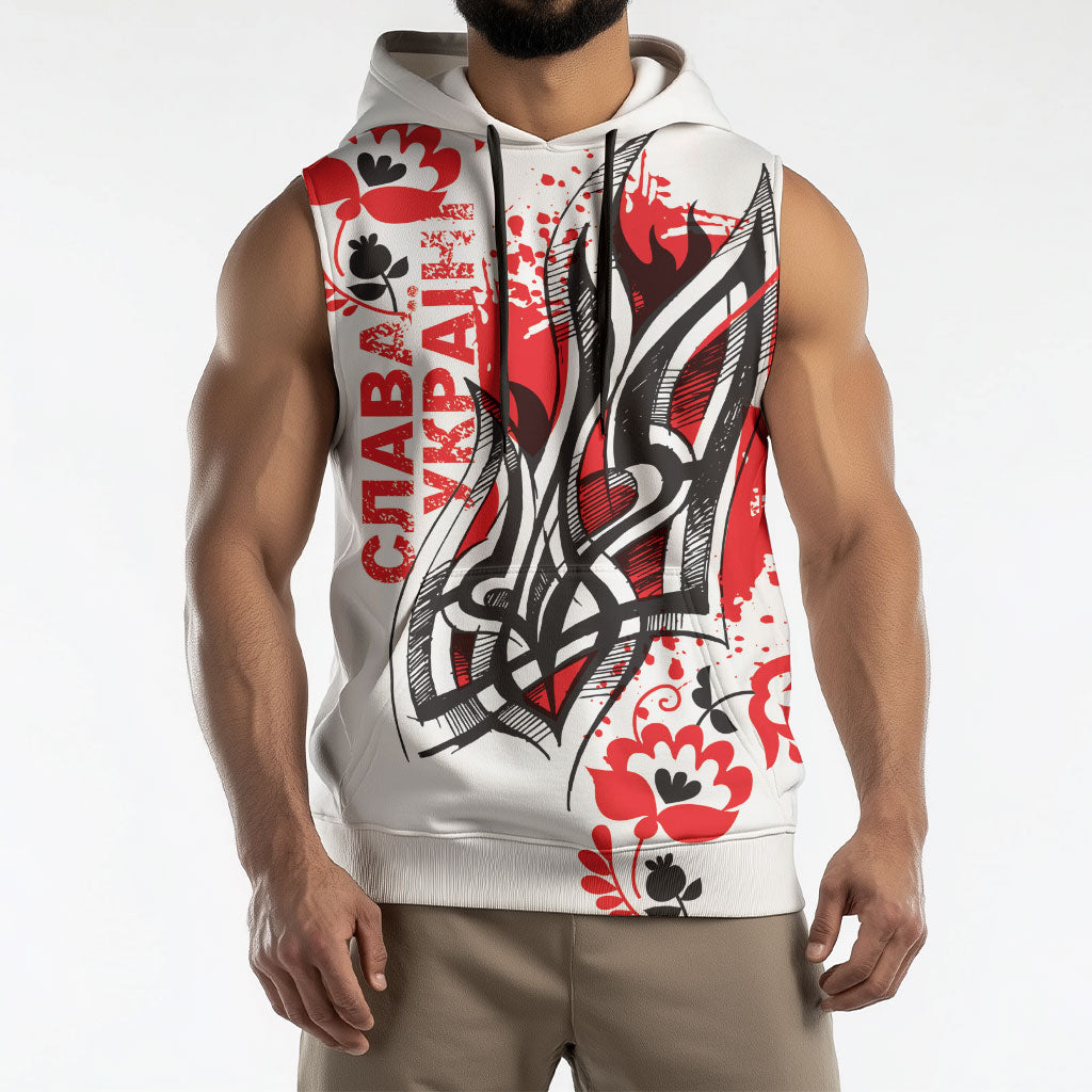 Ukrainian Heritage Tryzub Floral Sleeveless Hoodie Ykpaiha Folk Art