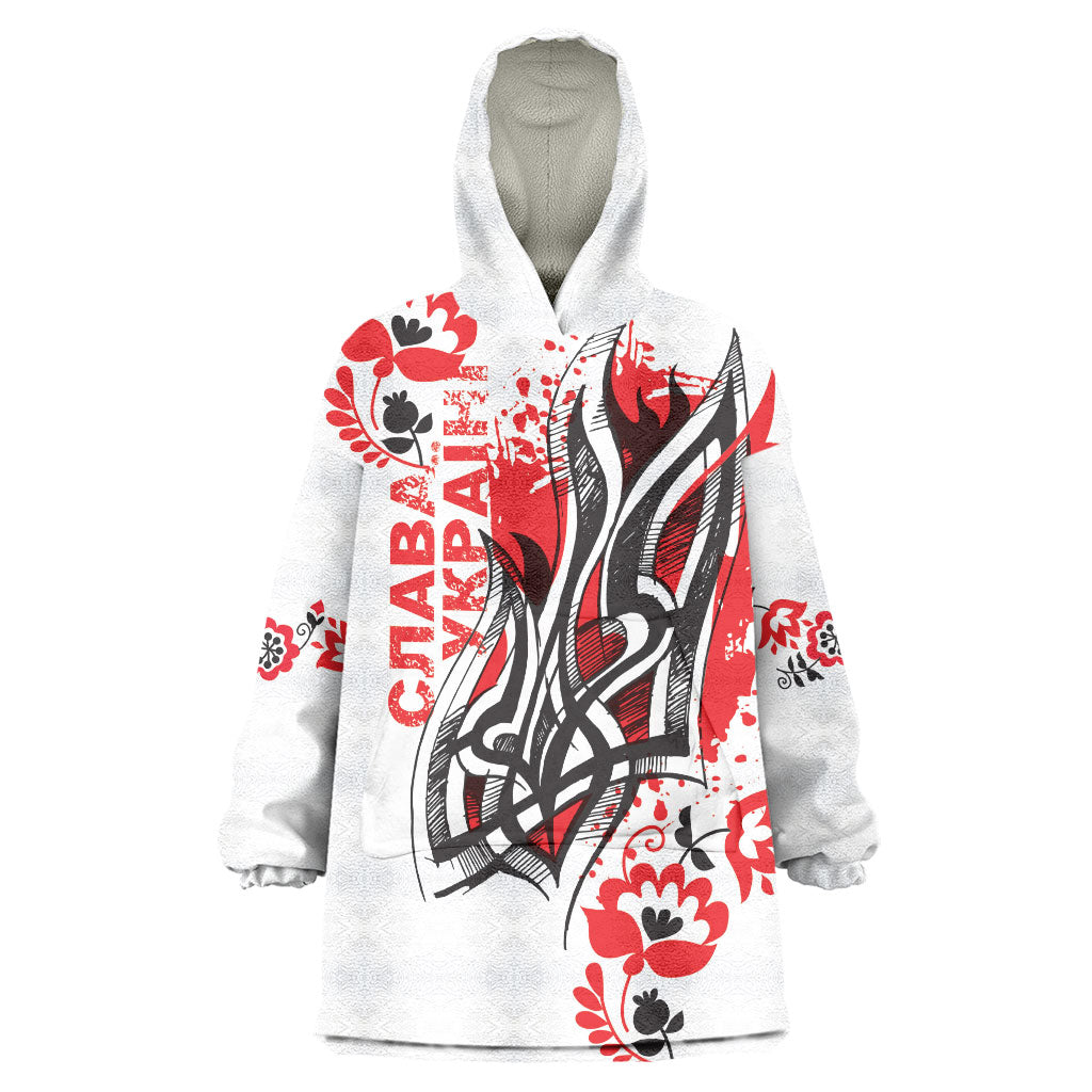 Ukrainian Heritage Tryzub Floral Wearable Blanket Hoodie Ykpaiha Folk Art