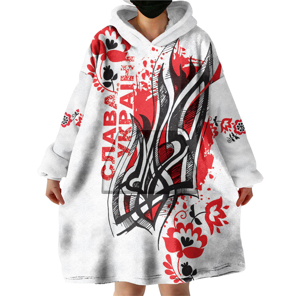 Ukrainian Heritage Tryzub Floral Wearable Blanket Hoodie Ykpaiha Folk Art