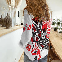 Ukrainian Heritage Tryzub Floral Women Casual Shirt Ykpaiha Folk Art