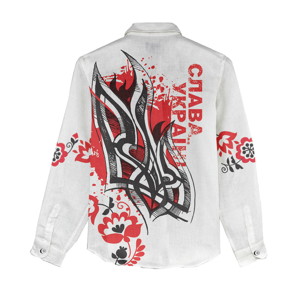 Ukrainian Heritage Tryzub Floral Women Casual Shirt Ykpaiha Folk Art