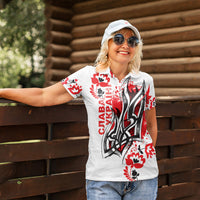Ukrainian Heritage Tryzub Floral Women Polo Shirt Ykpaiha Folk Art