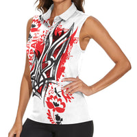 Ukrainian Heritage Tryzub Floral Women Sleeveless Polo Shirt Ykpaiha Folk Art