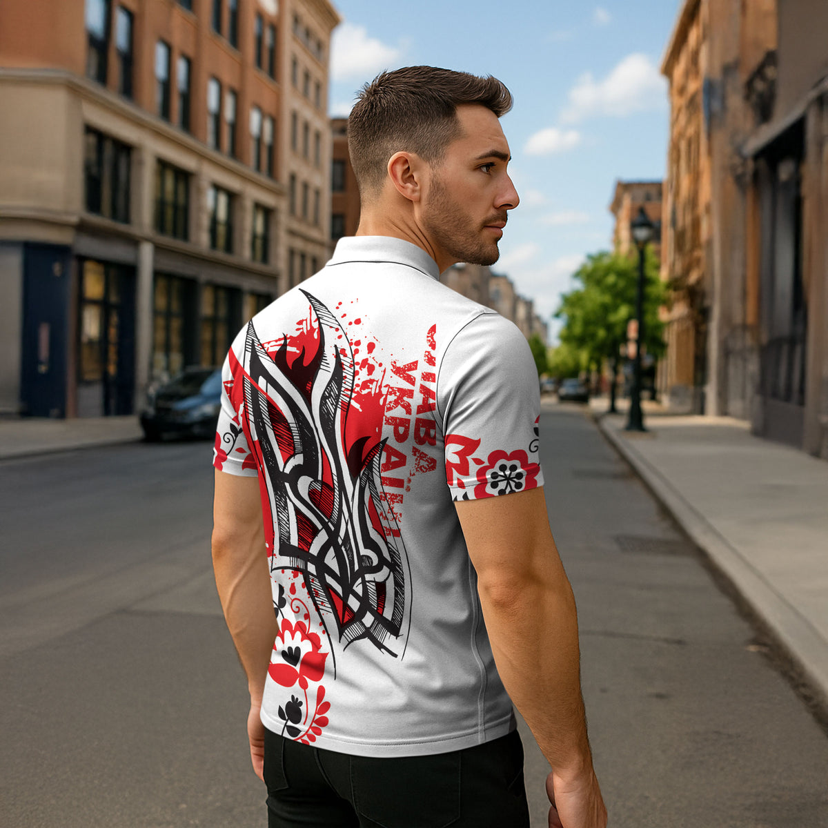 Ukrainian Heritage Tryzub Floral Zipper Polo Shirt Ykpaiha Folk Art