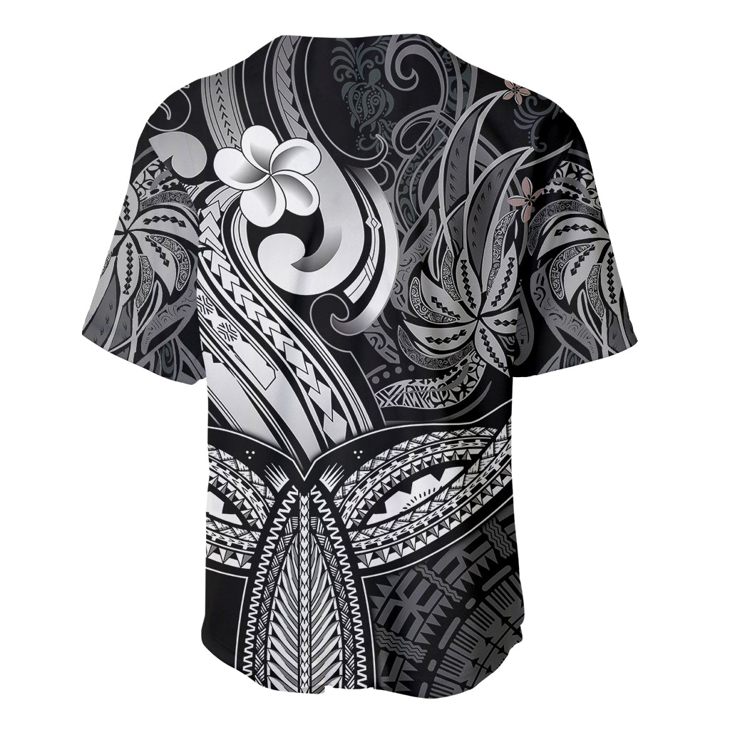Polynesia Baseball Jersey Whale Tale and Polynesian Sunset Plumeria Black LT9 - Wonder Print Shop