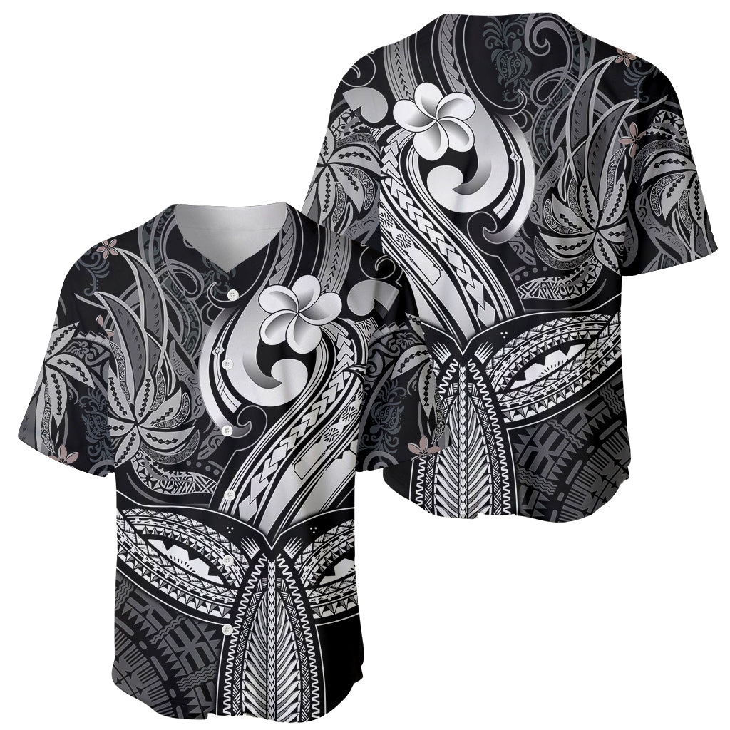 Polynesia Baseball Jersey Whale Tale and Polynesian Sunset Plumeria Black LT9 - Wonder Print Shop