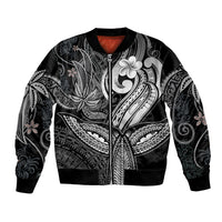 Polynesia Bomber Jacket Whale Tale and Polynesian Sunset Plumeria Black LT9 - Wonder Print Shop