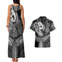 Polynesia Couples Matching Tank Maxi Dress and Hawaiian Shirt Whale Tale and Polynesian Sunset Plumeria Black LT9 - Wonder Print Shop