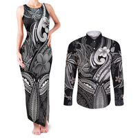 Polynesia Couples Matching Tank Maxi Dress and Long Sleeve Button Shirts Whale Tale and Polynesian Sunset Plumeria Black LT9 - Wonder Print Shop