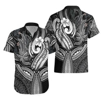 Polynesia Hawaiian Shirt Whale Tale and Polynesian Sunset Plumeria Black - Wonder Print Shop