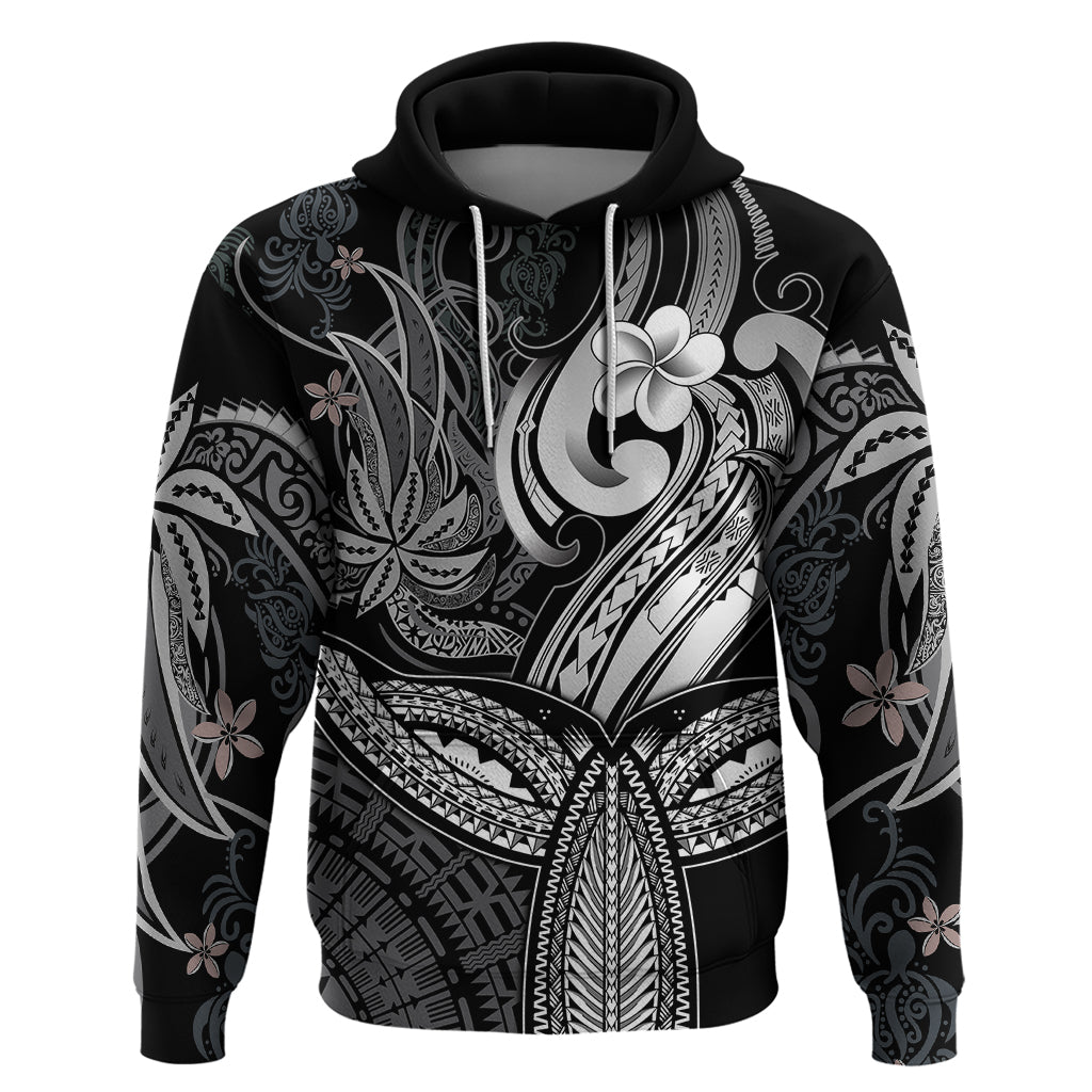 Polynesia Hoodie Whale Tale and Polynesian Sunset Plumeria Black - Wonder Print Shop
