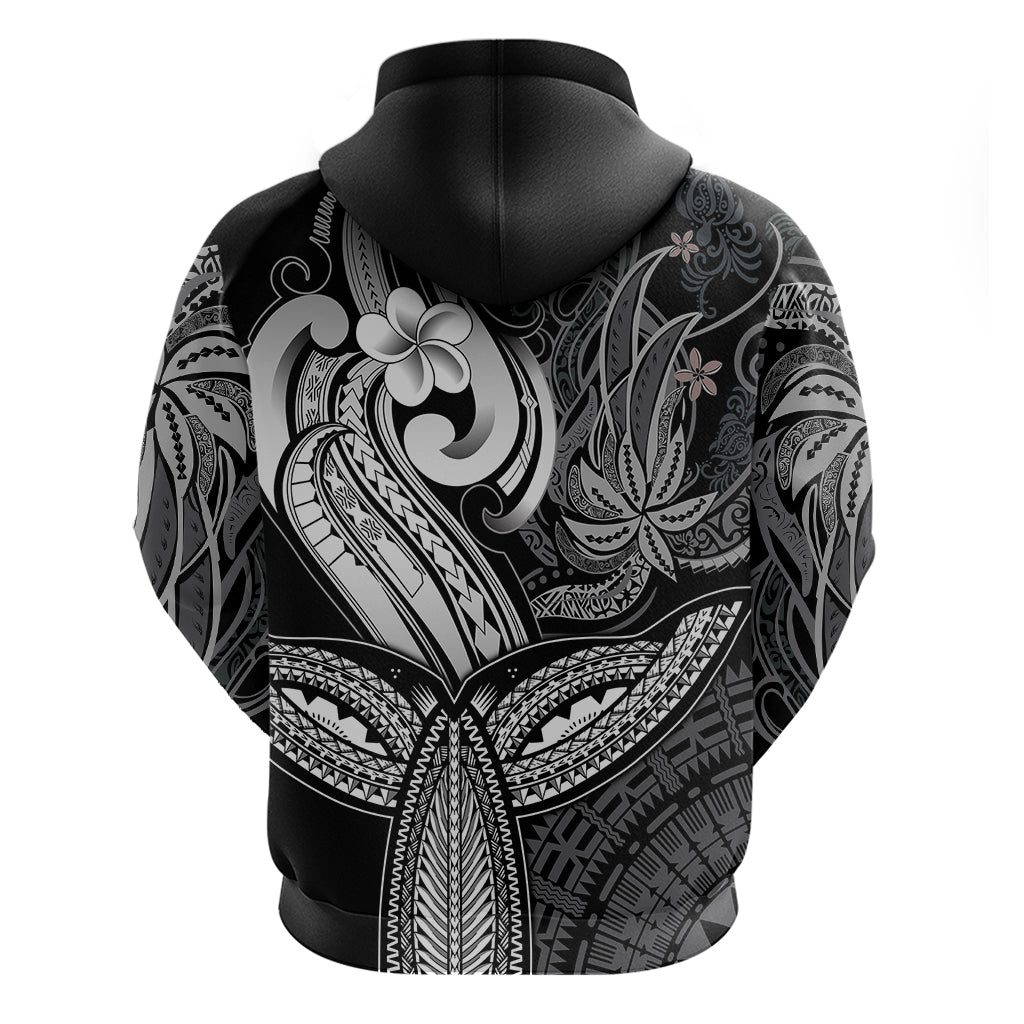 Polynesia Hoodie Whale Tale and Polynesian Sunset Plumeria Black - Wonder Print Shop