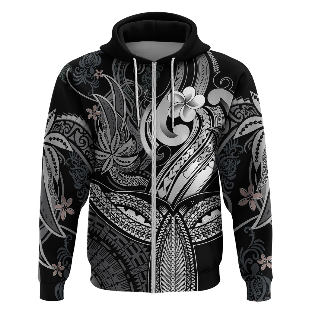 Polynesia Hoodie Whale Tale and Polynesian Sunset Plumeria Black - Wonder Print Shop