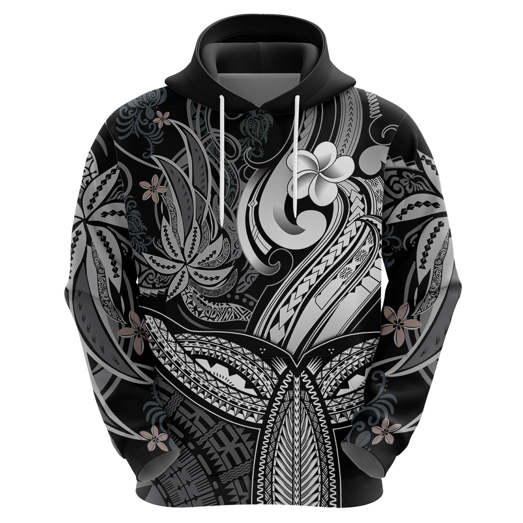 Polynesia Hoodie Whale Tale and Polynesian Sunset Plumeria Black - Wonder Print Shop