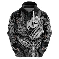 Polynesia Hoodie Whale Tale and Polynesian Sunset Plumeria Black - Wonder Print Shop