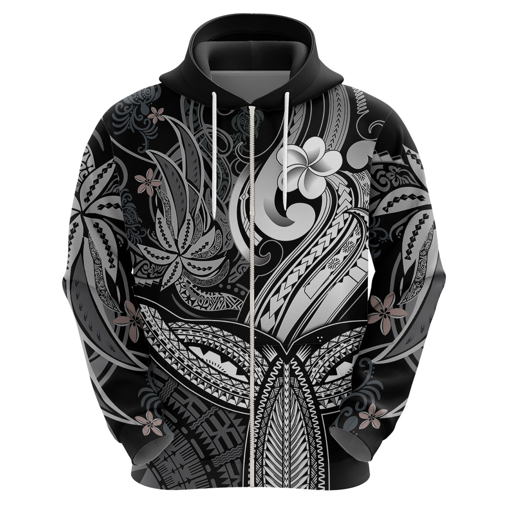 Polynesia Hoodie Whale Tale and Polynesian Sunset Plumeria Black - Wonder Print Shop