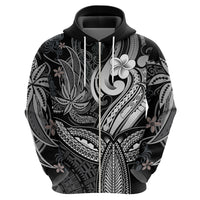 Polynesia Hoodie Whale Tale and Polynesian Sunset Plumeria Black - Wonder Print Shop