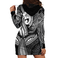 Polynesia Hoodie Dress Whale Tale and Polynesian Sunset Plumeria Black - Wonder Print Shop