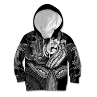 Polynesia Kid Hoodie Whale Tale and Polynesian Sunset Plumeria Black - Wonder Print Shop