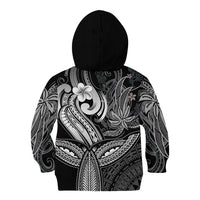 Polynesia Kid Hoodie Whale Tale and Polynesian Sunset Plumeria Black - Wonder Print Shop