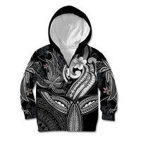 Polynesia Kid Hoodie Whale Tale and Polynesian Sunset Plumeria Black - Wonder Print Shop