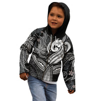 Polynesia Kid Hoodie Whale Tale and Polynesian Sunset Plumeria Black - Wonder Print Shop