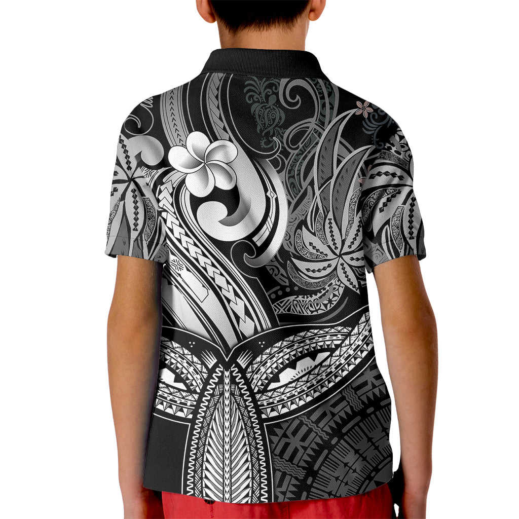 Polynesia Kid Polo Shirt Whale Tale and Polynesian Sunset Plumeria Black - Wonder Print Shop
