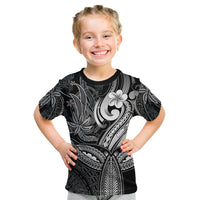 Polynesia Kid T Shirt Whale Tale and Polynesian Sunset Plumeria Black - Wonder Print Shop