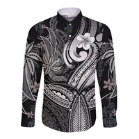 Polynesia Long Sleeve Button Shirt Whale Tale and Polynesian Sunset Plumeria Black - Wonder Print Shop