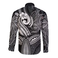 Polynesia Long Sleeve Button Shirt Whale Tale and Polynesian Sunset Plumeria Black - Wonder Print Shop