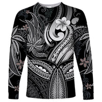 Polynesia Long Sleeve Shirt Whale Tale and Polynesian Sunset Plumeria Black - Wonder Print Shop