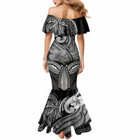 Polynesia Mermaid Dress Whale Tale and Polynesian Sunset Plumeria Black - Wonder Print Shop
