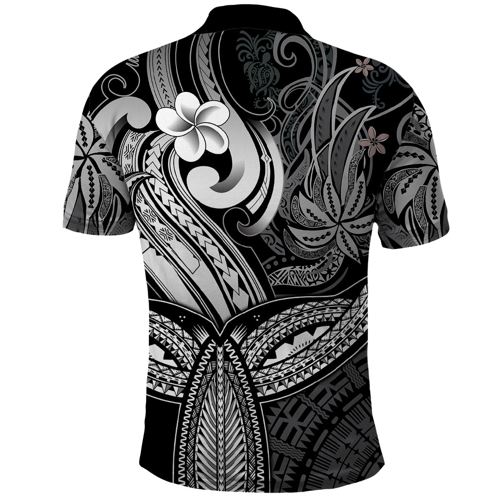 Polynesia Polo Shirt Whale Tale and Polynesian Sunset Plumeria Black - Wonder Print Shop