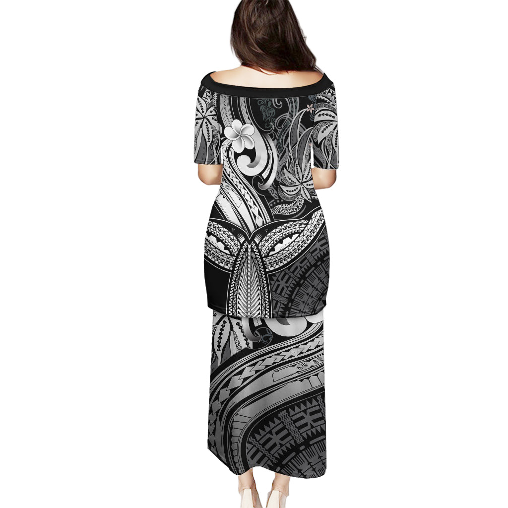 Polynesia Puletasi Whale Tale and Polynesian Sunset Plumeria Black - Wonder Print Shop